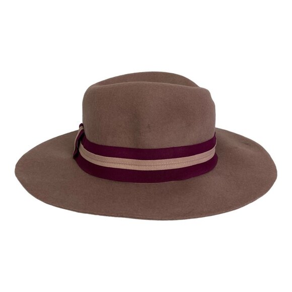 Nordstrom 100% Wool Felt Fedora Hat Rose Pink Adjustable Ribbon Felted Wide Brim - Picture 1 of 8